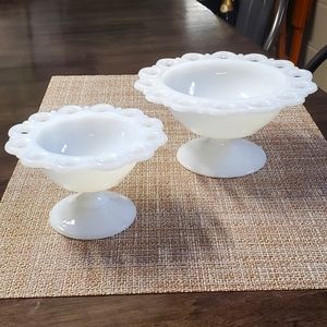 Vintage Anchor Hocking milk glass pedestal bowls